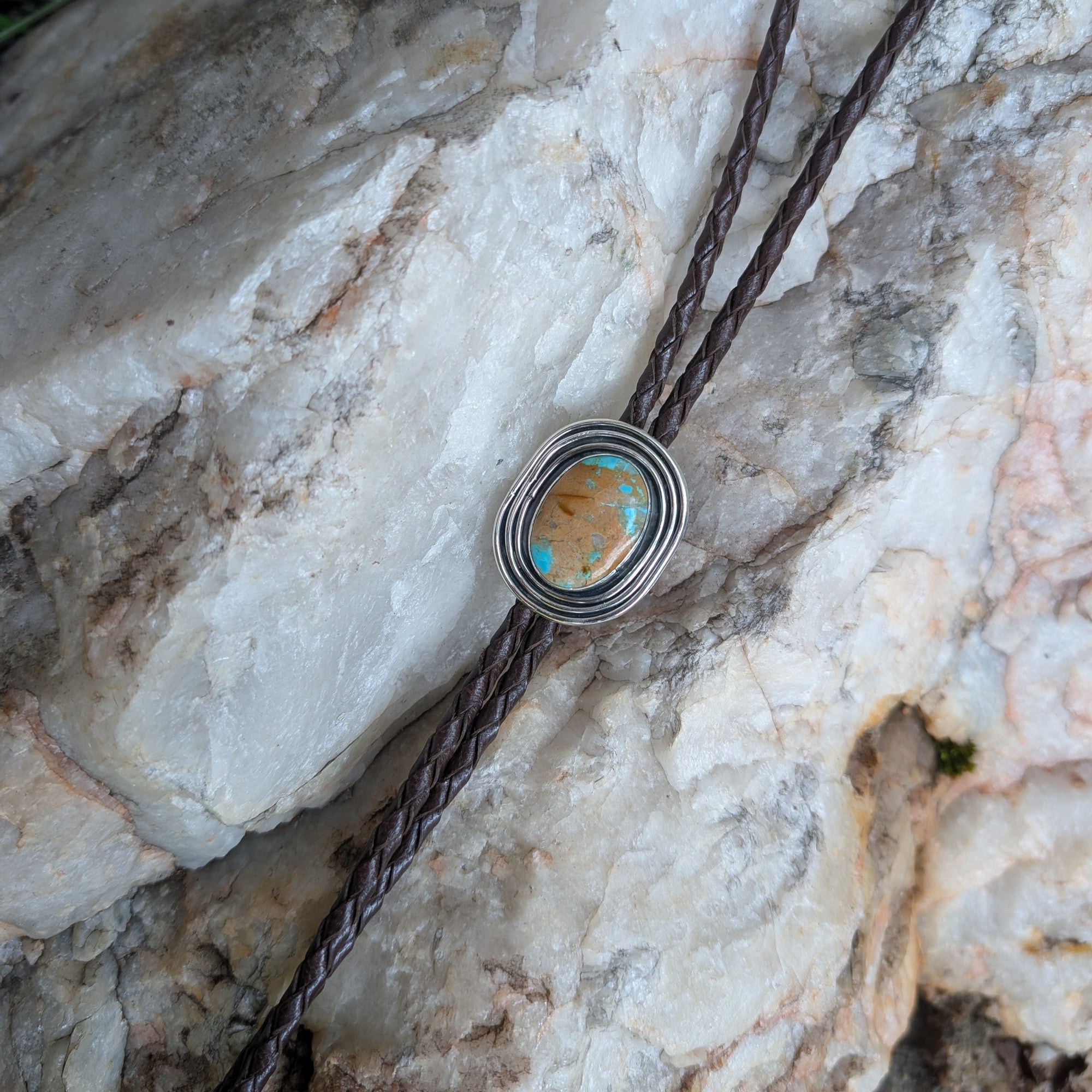 One Seed Designs - Dark Brown Leather Bolo with Royston Turquoise
