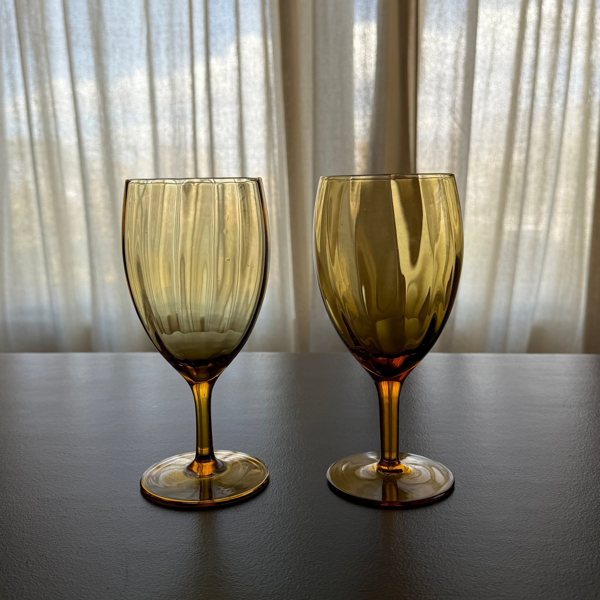 PL Amber Ribbed Goblet (Set of 2)