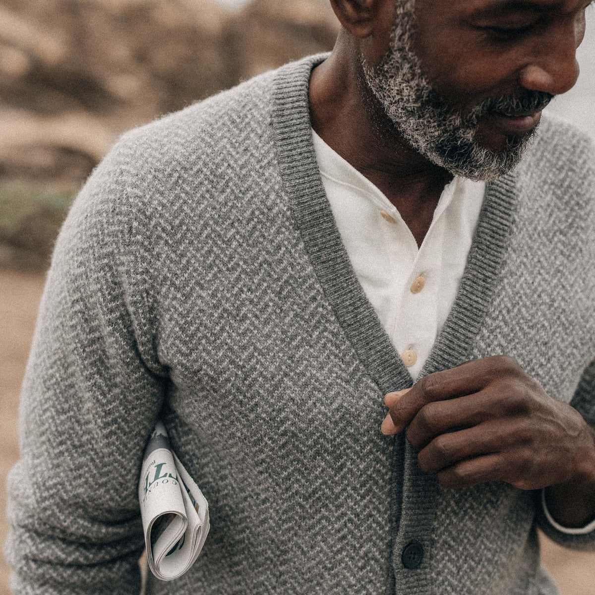 Taylor Stitch - The Eddy Cardigan in Ash Herringbone