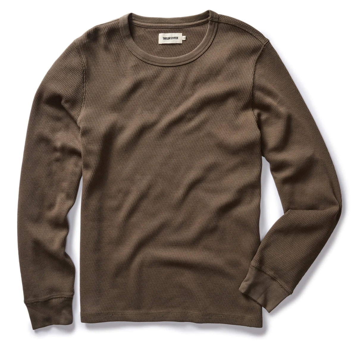 Taylor Stitch - Organic Cotton Waffle Crew Long Sleeve in Fatigue Olive