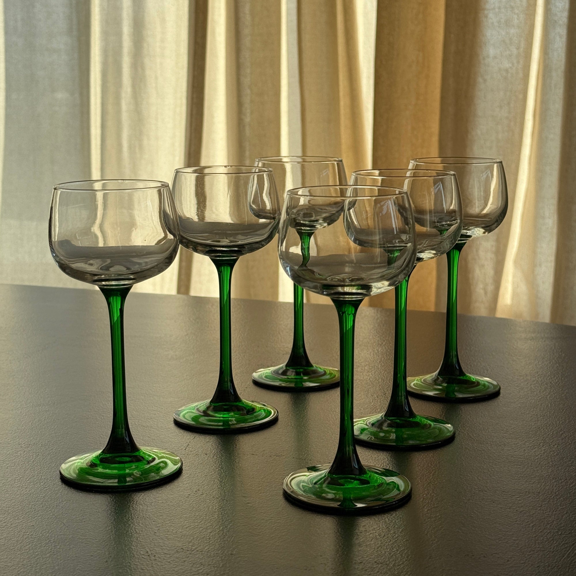 PL Green Glass Stem Wine Glasses (Set of 6)