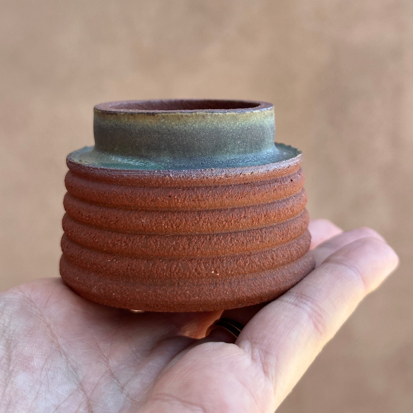 Dust Ceramics - Tea Light Holder in Sandia + Matte Turquoise
