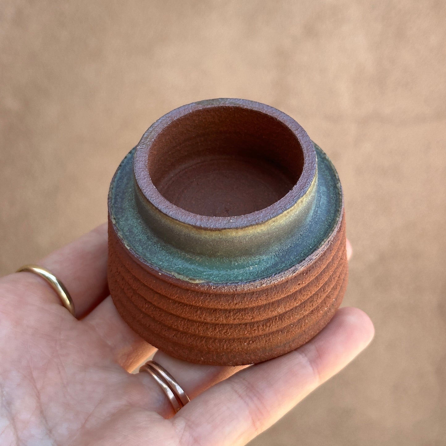 Dust Ceramics - Tea Light Holder in Sandia + Matte Turquoise