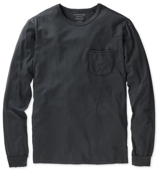 Outerknown - Long Sleeve Sojourn Pocket Tee in Bright Black