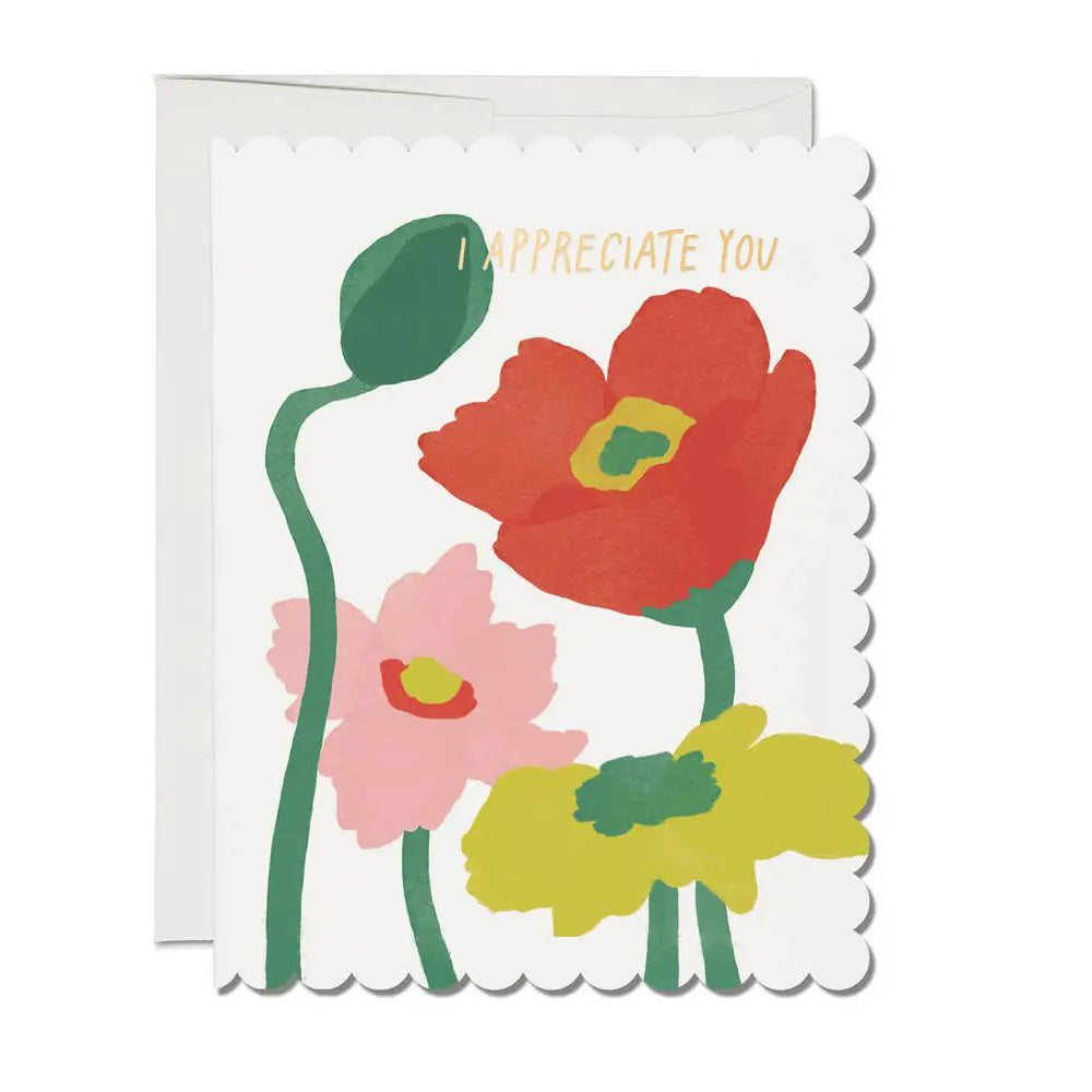 Scalloped Poppy thank you greeting card: Singles by Red Cap Cards