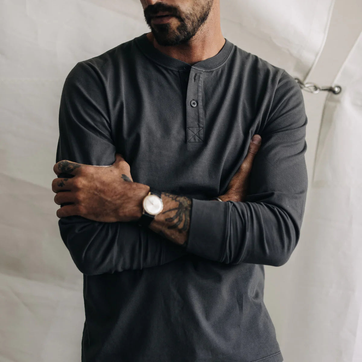 Taylor Stitch - Organic Cotton Henley in Faded Black