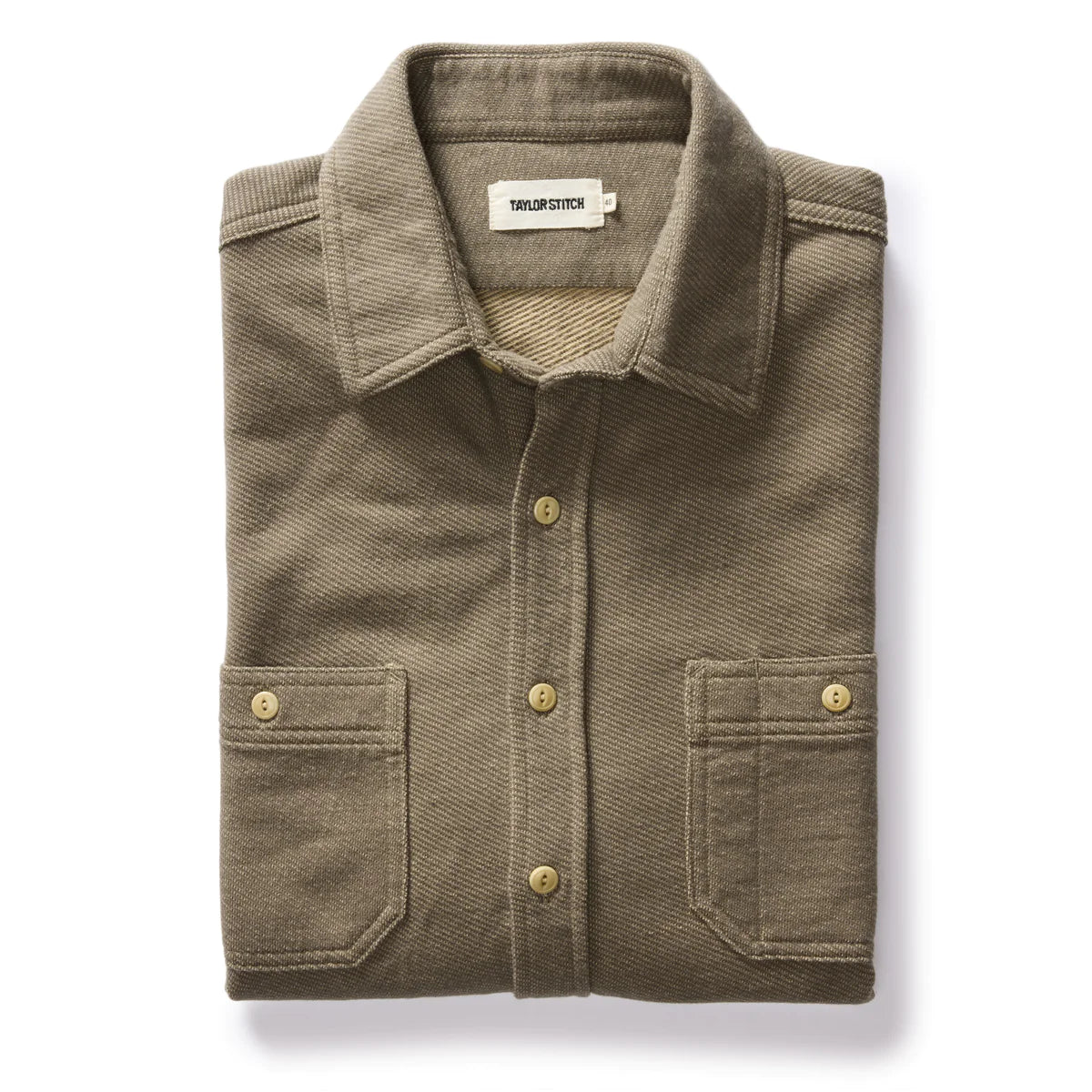 Taylor Stitch - The Utility Shirt in Fatigue Olive French Terry Twill Knit