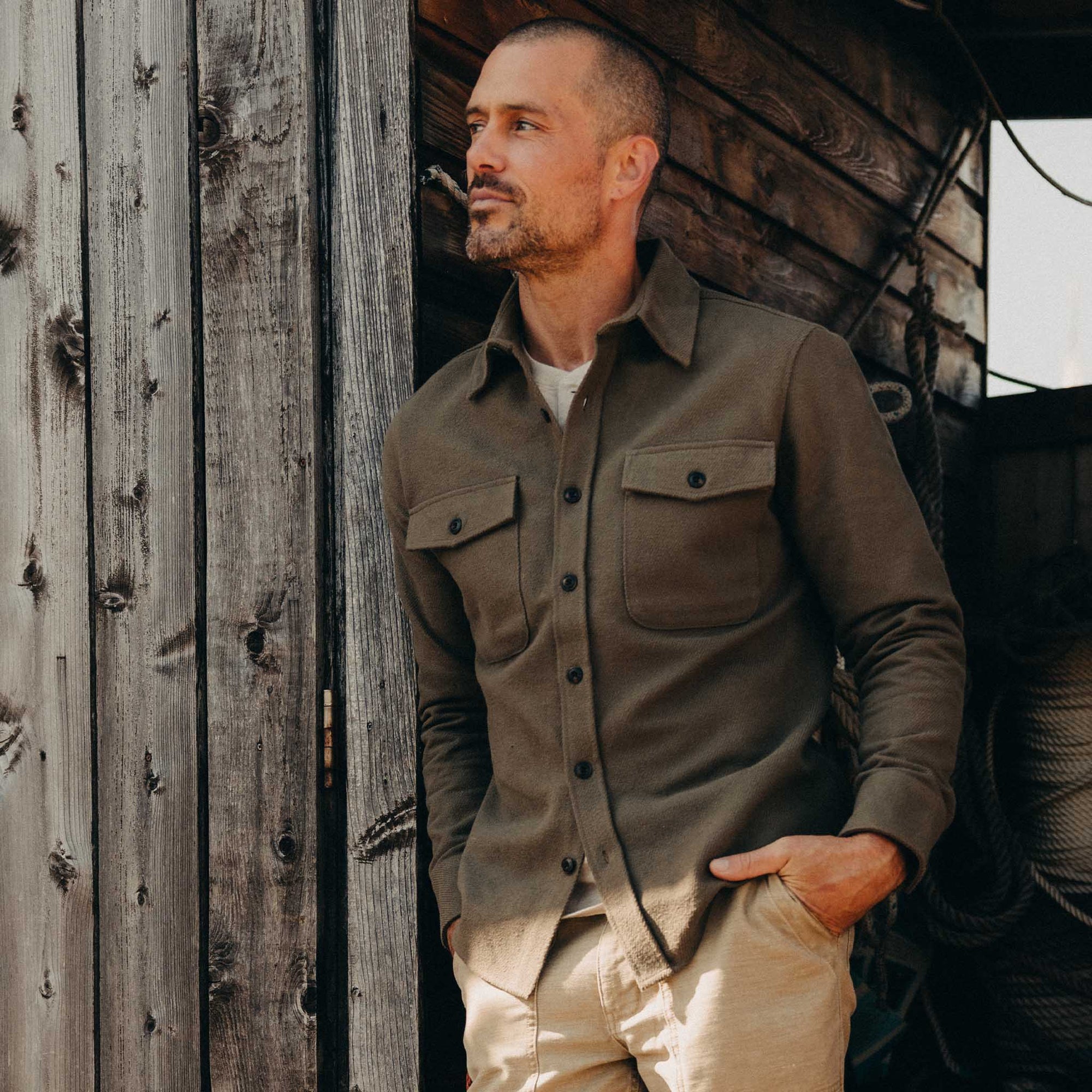 Taylor Stitch - Maritime Shirt Jacket in Fatigue Olive Moleskin Twill